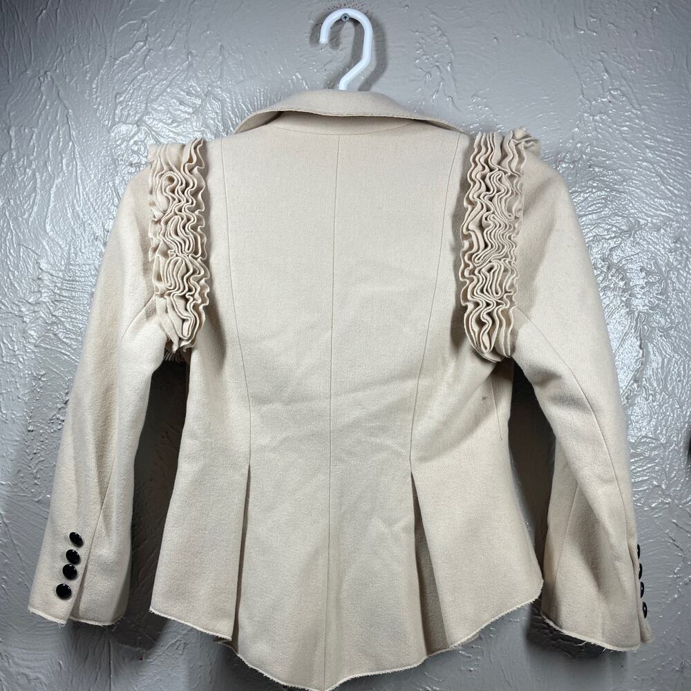 Robert Rodriguez Beige‎ Peplum Ruffle Fitted Crop Boho Blazer Jacket Size 6 - Picture 5 of 5